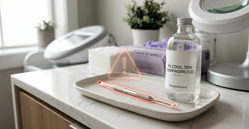 Álcool 70% NÃO esteriliza curetas! O perigo invisível na estética